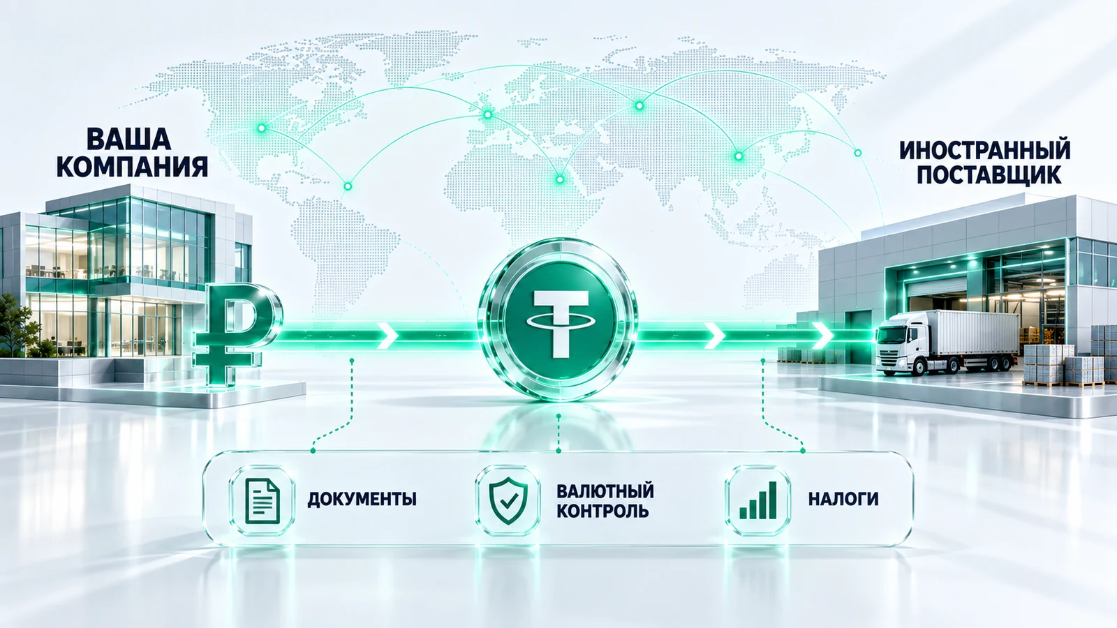 Маршрут оплаты инвойса иностранному поставщику в USDT по 282-ФЗ: от контракта и приобретения актива с расчётного счёта до перевода поставщику и закрывающих документов