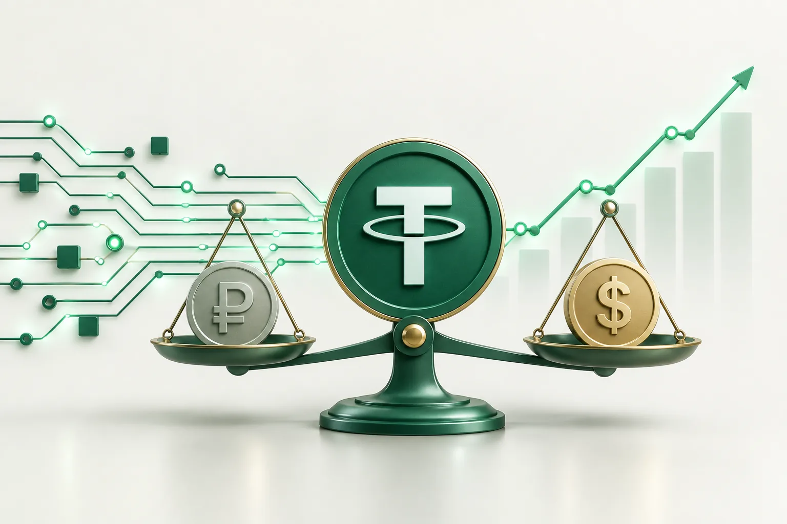 Курс USDT к рублю: монета на весах между рублём и долларом, график
