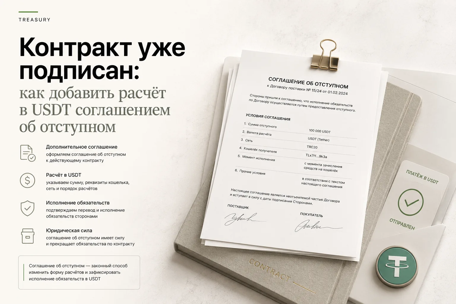 Соглашение об отступном: как добавить расчёт в USDT в подписанный контракт